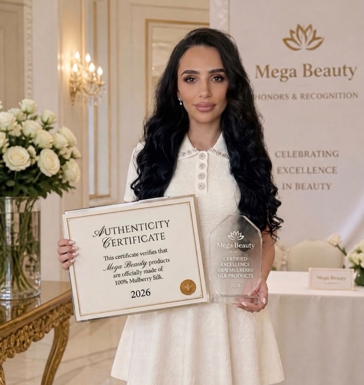 Mega Beauty authenticity certificate and Certified Excellence award, 2026
